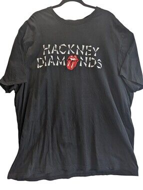 Rolling Stones The Hackney Black Tee  White Text & Red Tongue Graphic 3X Flaw